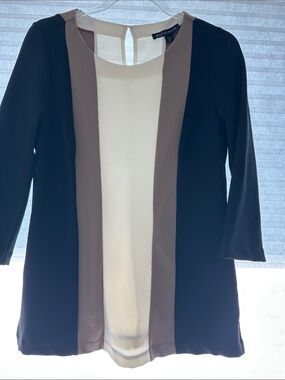 Boston Proper Black, Taupe & Cream Paneled Tunic